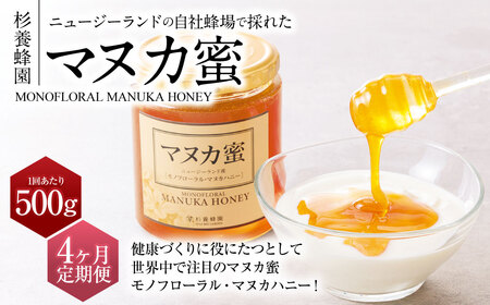 【4ヶ月定期便】ニュージーランド産 マヌカ蜜 約500g×4ヶ月 ／ 計約2kg マヌカハニー マヌカ モノフローラル・マヌカハニー 蜂蜜 はちみつ ハチミツ 健康食品 定期便 杉養蜂園
