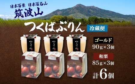 ゴールドぷりん ＆ 和栗ぷりん 各3個 計6個 つくばぷりん プリン ぷりん 和栗 くり クリ 栗 牛乳 ミルク 卵 スイーツ 贅沢 洋菓子 おやつ 和スイーツ 冷菓 ご褒美 デザート 人気 グルメ 