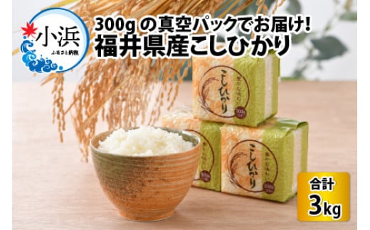 【令和6年産】真空パック 福井県産こしひかり 300g(約2合) × 10パック 計3kg | 真空包装 コシヒカリ こしひかり 白米 精米 個包装 小分けパック 少量