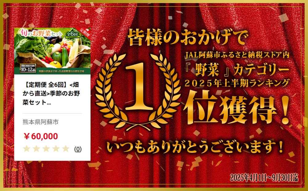 【定期便 全6回】<畑から直送>季節のお野菜セット XLサイズ  野菜 10〜12品  詰め合わせ 新鮮 減農薬 高原 旬 産地直送 採れたて 甘い 美味しい 人気 安心 安全 熊本県 阿蘇市