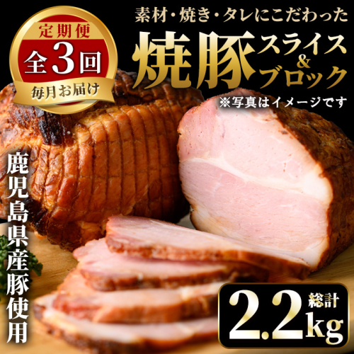 No.1206 ＜定期便・全3回＞鹿児島県産焼豚！(総計2.2kg・100g×6P/300g×2P/500g×2P)タレ付き！ 焼豚 ギフト 贈答 詰め合わせ 豚肉 タレ 【薩摩ファームブロスト】