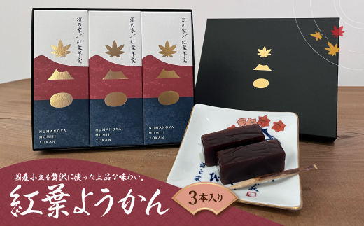 紅葉ようかん3本入り おやつにお茶請けに 大沼で有名「沼の家」 NAAE002