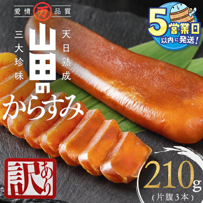 【ふるさと納税】【訳あり】国産からすみ 片腹3本（210g以上）カラスミ 唐墨 おつまみ 魚卵 珍味 冷凍 小分け 鹿児島県 垂水市【山田水産】A1-1801
