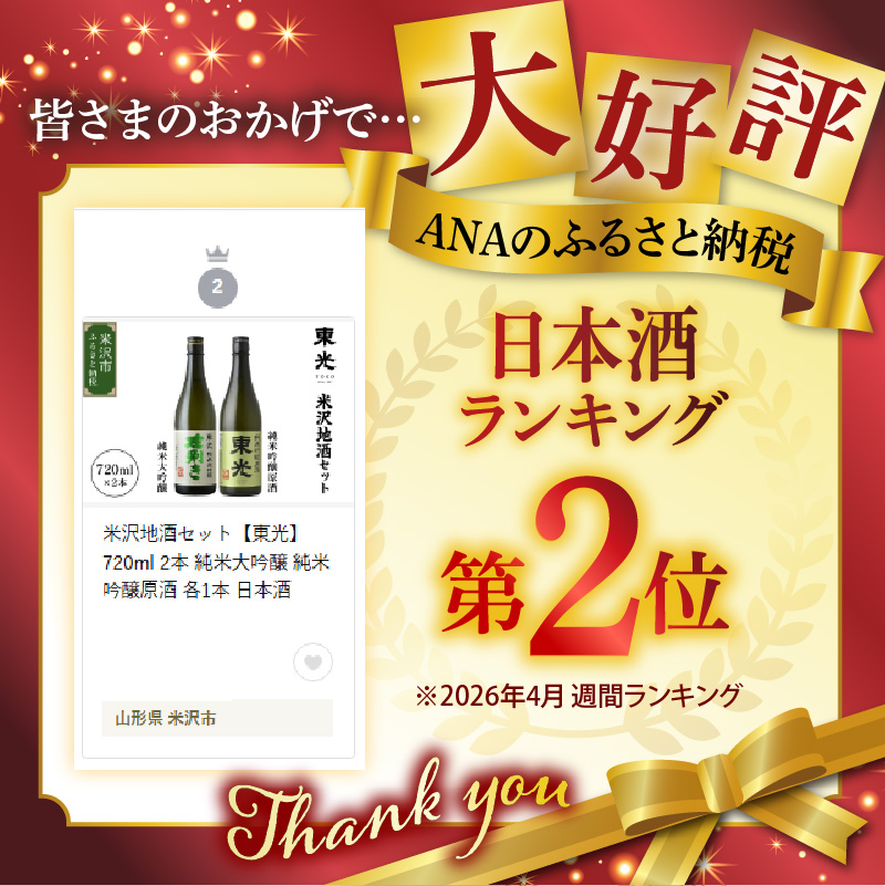 米沢地酒セット【東光】 720ml 2本 純米大吟醸 純米吟醸原酒 各1本 日本酒