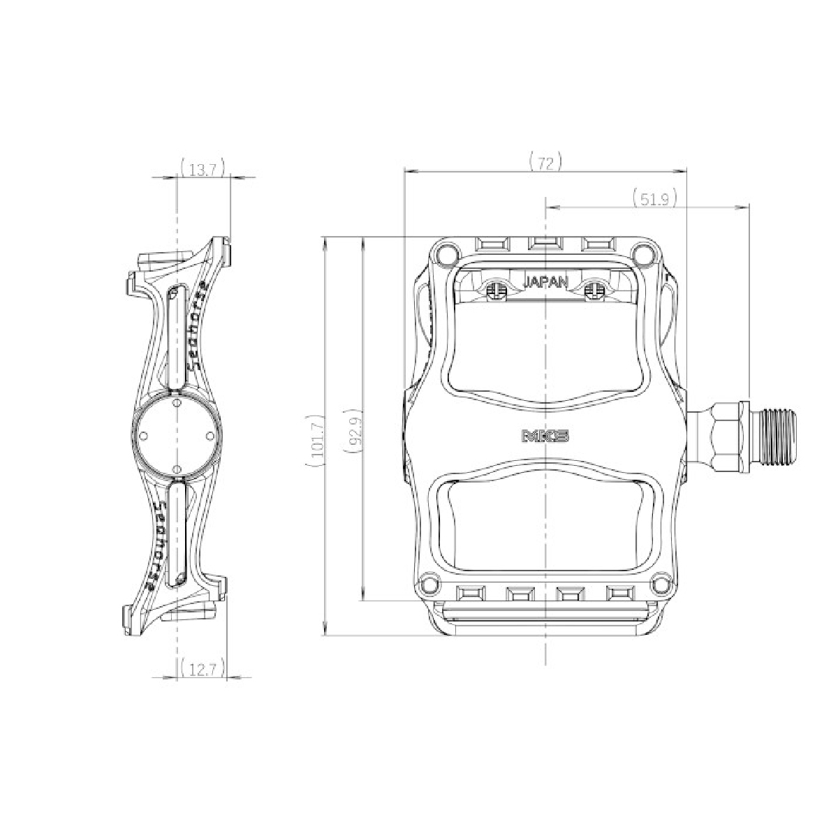 Seahorse BLACK ILVER 三ヶ島製作所 MKS | 埼玉県 所沢市 自転車 ペダル フラットペダル 両面踏み 軽量 ツーリング 街乗り ロードバイク クロスバイク MTB オフロード 