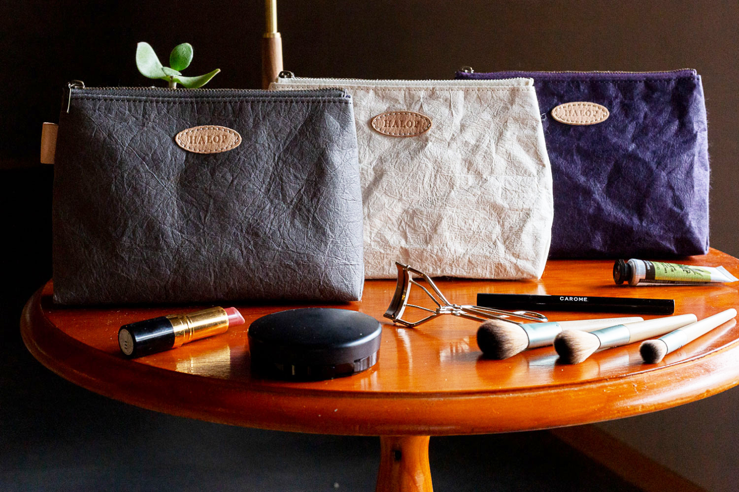 和紙と播州織のガセットポーチ（灰色）[1142]