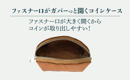 ファスナー口がガバ～っと開くコインケース 牛革 （キャメル/ブラック/レッド/ピンク）長与町＜グッピーサウンド＞ [EBG014]