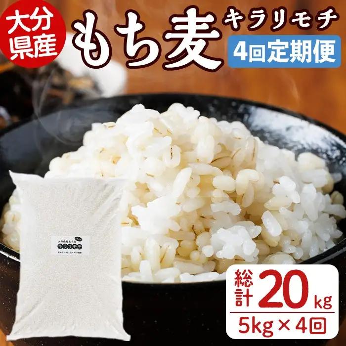 ＜定期便・総計4回＞大分県産もち麦 キラリモチ(総計20kg(5kg×4回(3ヶ月毎))ダイエット 健康 業務用【212400100】【天峯ファーム】