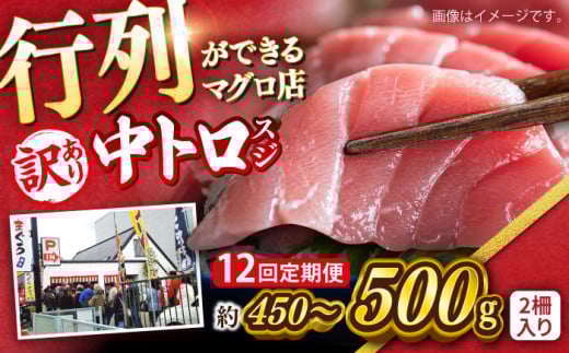 【全12回定期便】【訳あり】天然 本まぐろ 中トロ（約450〜500g（2柵入り））【横須賀商工会議所 おもてなしギフト事務局（本まぐろ直売所）】 [AKAK089]