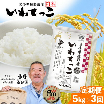 【ふるさと納税】【毎月定期便】岩手県 遠野産 いわてっこ 精米 5kg 河判全3回【4089948】