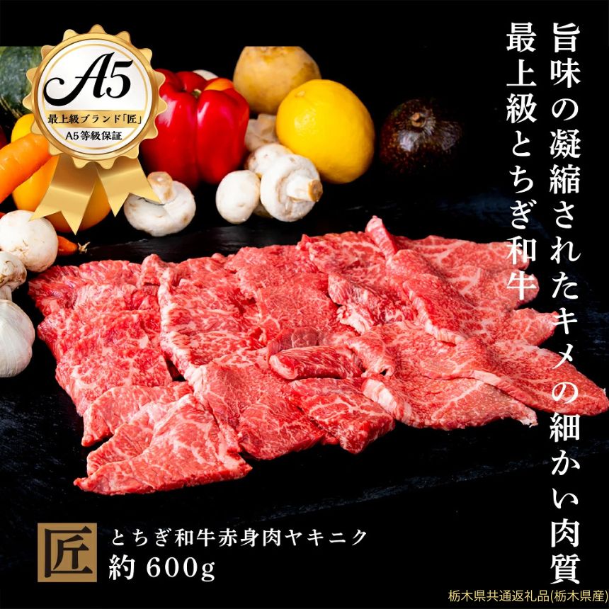 【ふるさと納税】とちぎ和牛 A5 赤身 焼き肉用 約 600g ｜ 国産 和牛 牛 肉 生産者 認定 銘柄 A5 旨味 うまみ きめ細かい 品質 柔らかく 芸術品 特産品 栃木県 真岡市 送料無料 栃木県共通返礼品（栃木県産）