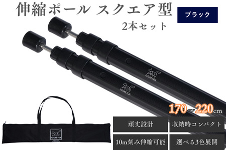 FUTURE FOX 伸縮ポール スクエア型 170㎝～220㎝　ブラック　［FF16-02］ // キャンプ アウトドア フューチャーフォックス