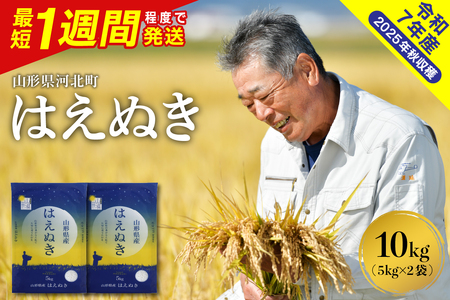 【令和7年産米】※最短1週間程度発送※ はえぬき10kg（5kg×2袋） 山形県産 【米comeかほく協同組合】 ka024-045d-010-r7