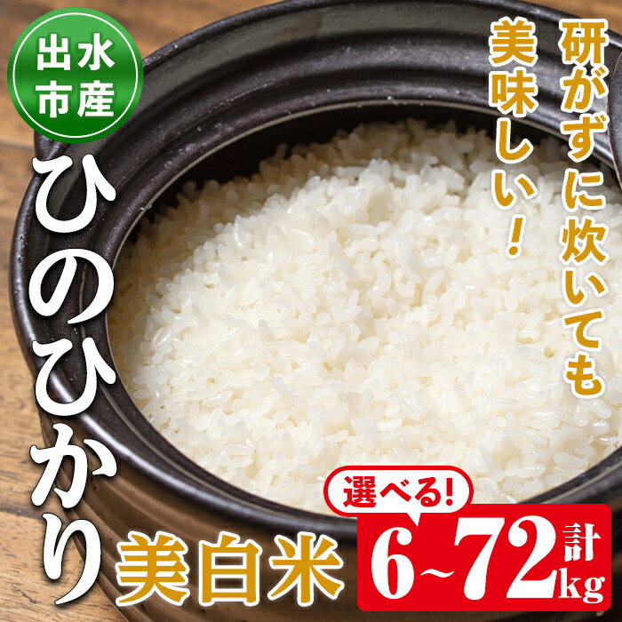 【ふるさと納税】＜選べる！お届け内容＞鹿児島県出水市産ひのひかり美白米＜計6kg・計12kg・計36kg・計72kg＞ 定期便 米 12kg お米 白米 ヒノヒカリ 美白米 自家脱穀 自家精米 精米 おにぎり ごはん お米マイスター 厳選 【田上商店】
