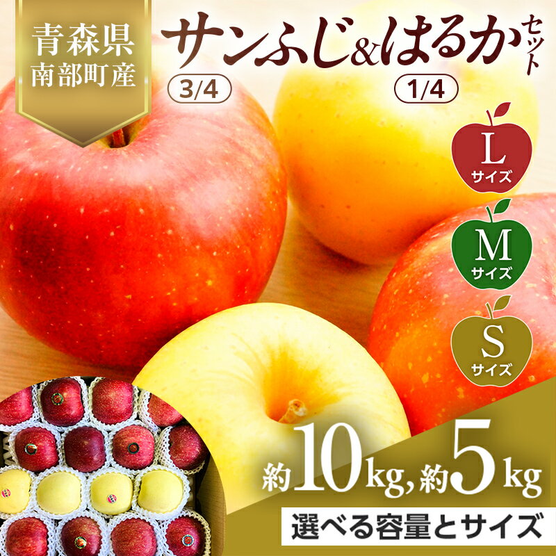 【ふるさと納税】 《選べる容量とサイズ》 青森県産 サンふじ(3/4)・はるか(1/4)セット Lサイズ・Mサイズ・Sサイズ／5kg・10kg 【佐々木あきおはるこ農園】 青森りんご リンゴ 林檎 アップル あおもり 青森県 南部町 三戸 果物 くだもの フルーツ F21U-574var