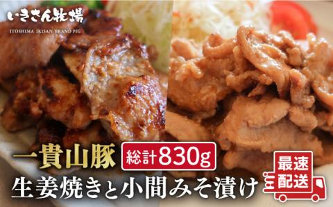 焼くだけかんたん！ 一貴山豚 生姜焼き 1個 小間 みそ漬け 2個 糸島市 / いきさん牧場 [AGB005]