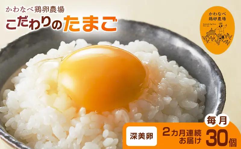【定期便】かわなべ鶏卵農場のこだわりのたまご深美たまご30個2ヶ月連続お届け/こだわり 国産 青梅市産 鶏 鳥 卵 たまご タマゴ 玉子 朝食 卵かけご飯 ＴＫＧ ゆでたまご 赤玉 卵黄 卵白 健康 濃厚 定期便 青梅市