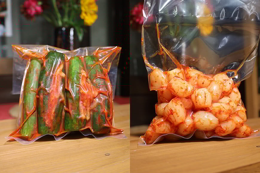 キムチ 6種 (きゅうり らっきょう ごぼう 白菜 季節のキムチ2種 )セット 2.1kg ~ 2.7kg (1袋 約350~450g×6種類) 本場韓国の味 手作りキムチ 胡瓜 ラッキョウ ゴボウ 