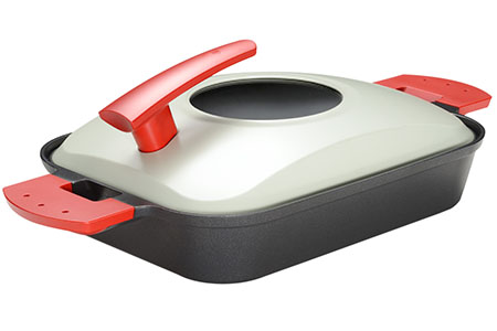 [UCHICOOK]  「蒸し＋焼く」 1台2役ロースター スチームグリル(メタルカバー付) レッド 調理器具 キッチン用品 キッチングッズ 野菜調理 蒸し料理 蒸し器 魚焼き 肉料理 ダイヤモンドフ