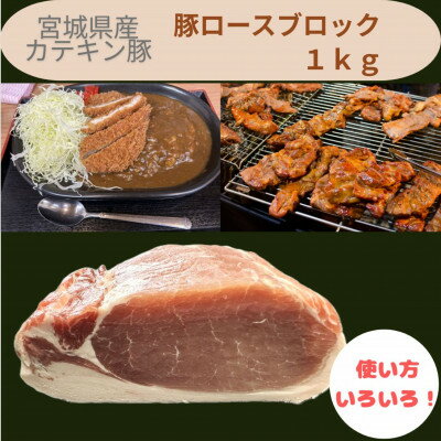 【ふるさと納税】宮城県産【カテキン豚】豚ロースブロック1kg【配送不可地域：離島】【1614346】