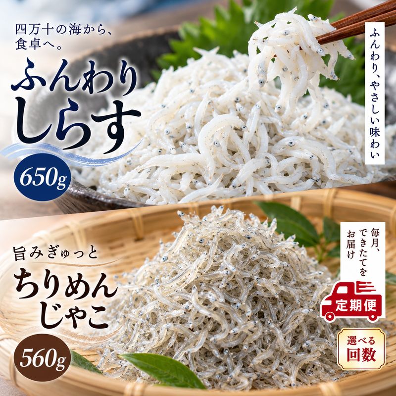 【ふるさと納税】【選べるお届け回数】 土佐黒潮 ふんわり しらす 650g こだわり の ちりめんじゃこ 560g 【1カ月に1回交互にお届け】 定期便 6回 12回 冷凍 小分け 便利 惣菜 海の幸 じゃこ 無添加 無着色 国産 魚介 海産物 シーフード 高知 四万十 しまんと 送料無料