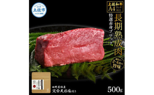 土佐和牛 特選赤身ブロック500g 田野屋銀象完全天日塩1P付き 長期熟成肉 田野屋銀象 完全天日塩付き 赤身 牛肉 ブロック 肉 お肉 和牛 国産 牛 熟成肉 ブロック肉【株式会社LATERAL】 [BQAU061]