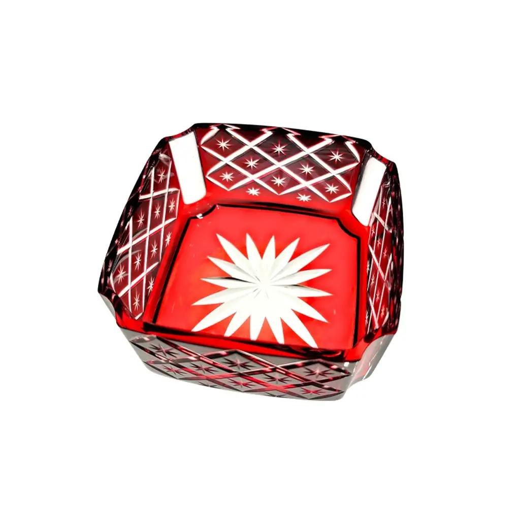 紅　四角鉢　矢来に星繋ぎ　食器 器 小鉢 インテリア ソーダガラス 江戸切子 民芸品 工芸品 伝統工芸品 日本製 桐箱 プレゼント ギフト 贈り物 東京都 墨田区