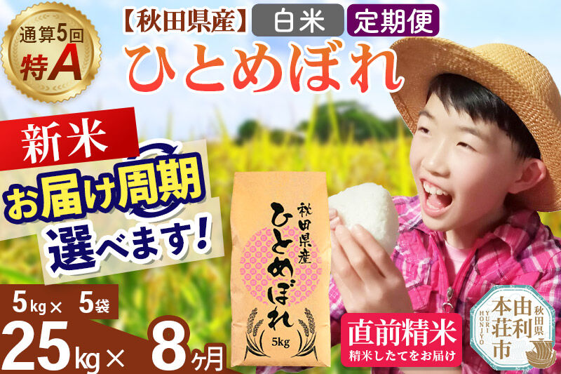 《令和8年産 新米受付》《定期便8ヶ月》【白米】通算5回特A 秋田県産ひとめぼれ 25kg(5kg×5袋)×8回  お届け周期調整 隔月に調整OK [米 白米 特A 精米 秋田県 東北 お米 ひとめぼ