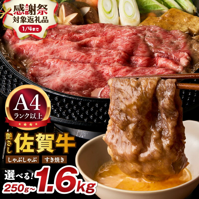 【ふるさと納税】【企業努力】【年内発送】佐賀牛 艶さし！ しゃぶしゃぶ ・ すき焼き用 【内容量・発送月が選べる】（ 250g 500g 750g 1.0kg 1.6kg ） 【 牛肉 ブランド牛 黒毛和牛 肉 赤身 スライス すき焼き しゃぶしゃぶ 霜降り 肩ロース 肩バラ モモ A5 A4 牛 】