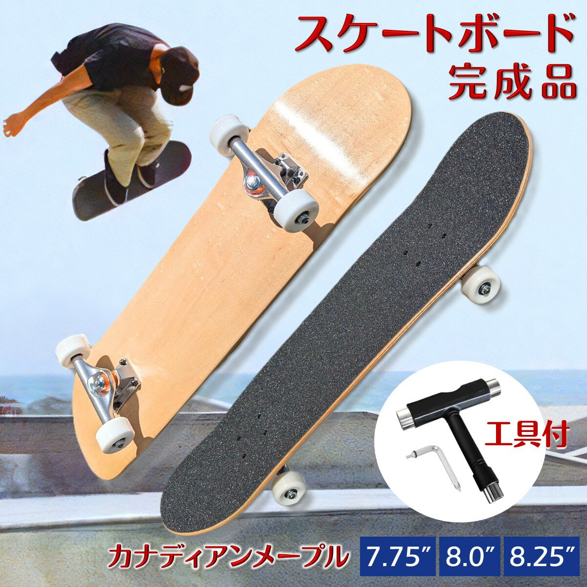 【ふるさと納税】スケートボード 完成品 7.75"／8.0"／8.25" 初心者から上級者向け カナディアンメープル Tツール 工具付き WalnutSkate スケボー コンプリート 組み立て済み ストリート パーク トリック用 初心者 ウィール 硬さ 99a ウィール 53mm ベアリング ABEC11