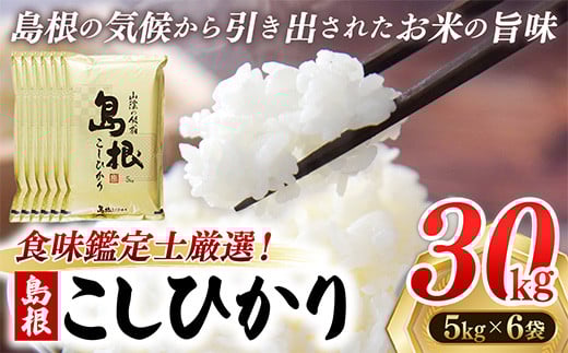 【新米 先行受付】食味鑑定士厳選　島根こしひかり 30kg（5kg×6袋）【米 コシヒカリ 令和7年産 先行予約 新米予約 精米 島根県 安来市】