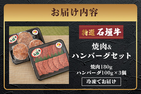 特選石垣牛100%ハンバーグ100g×3個＋特選石垣牛元卸お任せ焼肉180gセット  I-17-1