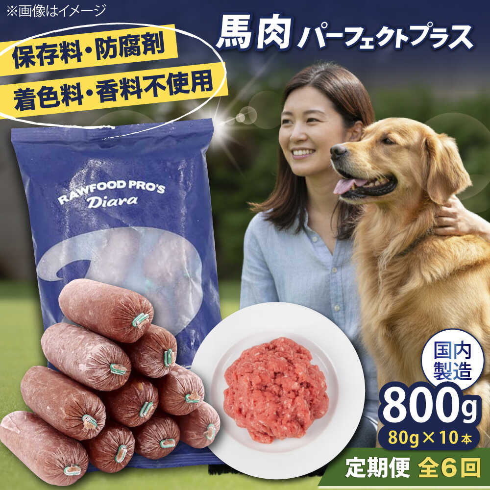 【ふるさと納税】【全6回定期便】【犬猫用・ペット用】馬肉パーフェクトプラス　800g×1袋(80g×10本)　ペットフード 馬肉ペットフード おやつ【ディアラ】[AKGU006]