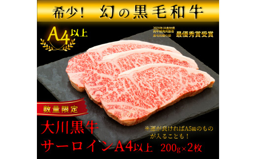 国産黒毛和牛 大川黒牛 サーロインステーキ A4以上（200g×2枚） 国産 黒毛和牛 A4 A5 ステーキ サーロイン 牛肉  バーベキュー BBQ ビフテキ 牛 ビーフ 肉 食品 高知県 大川村 F6R-019