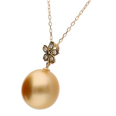 ふるさと納税 神戸市 【星桜】ゴールデンパール(南洋真珠) ダイヤモンド K18 イエローゴールド ペンダントトップ |  | 01