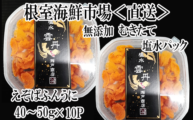 根室海鮮市場＜直送＞無添加むきたてエゾバフンウニ(赤系)塩水パック40～50g×10P[2026年1月中旬以降発送] D-28038