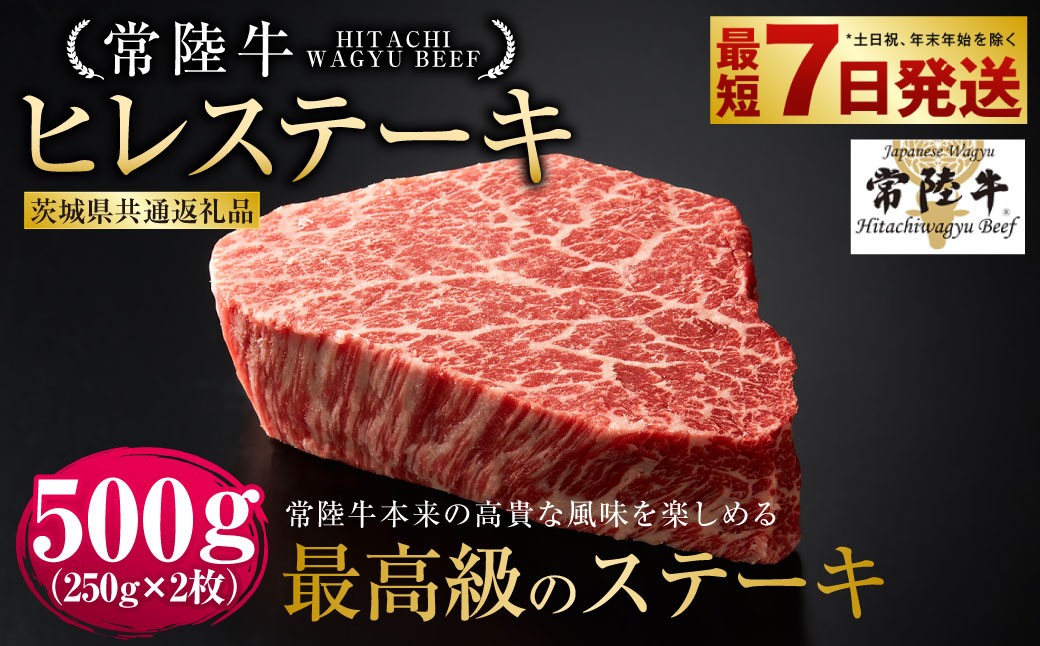 
                  【常陸牛】ヒレステーキ 250g×2枚 （茨城県共通返礼品） | 計500g 牛肉 肉 お肉 ヒレ ステーキ 冷凍 茨城県 守谷市
                