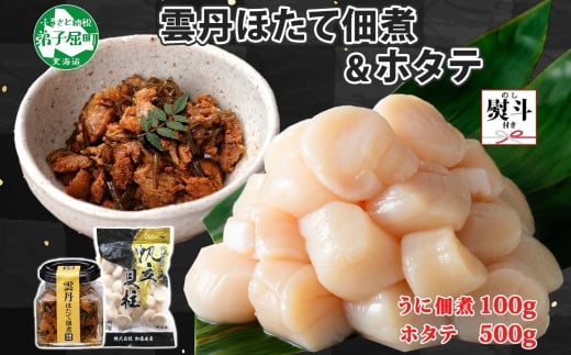 
            3440. 無地熨斗 雲丹ほたて佃煮 100g ホタテ 500g 小分け 雲丹 ウニ うに 帆立 ホタテ ほたて 佃煮 つくだ煮 瓶詰 海鮮 熨斗 のし 名入れ不可 送料無料 北海道 弟子屈町
          
