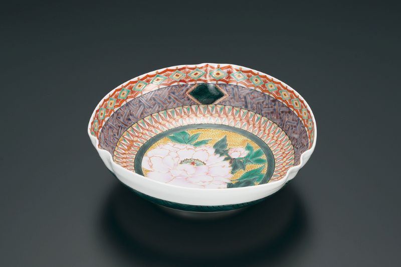 菓子器　色絵牡丹　宮本晄作