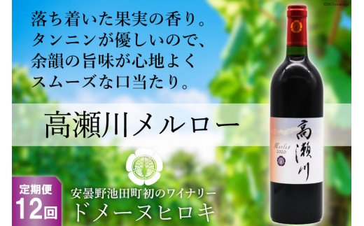 【12回 定期便 】【落ち着いた果実の香り】 赤 ワイン 高瀬川メルロー 750ml×1本 [ヴィニョブル安曇野 DOMAINE HIROKI 長野県 池田町 48110595] 赤ワイン お酒 酒_