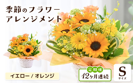 定期便 ≪12ヶ月連続お届け≫ 季節のフラワーアレンジメント S (イエロー・オレンジ) 花束 生花 プレゼント [J-20703_02]