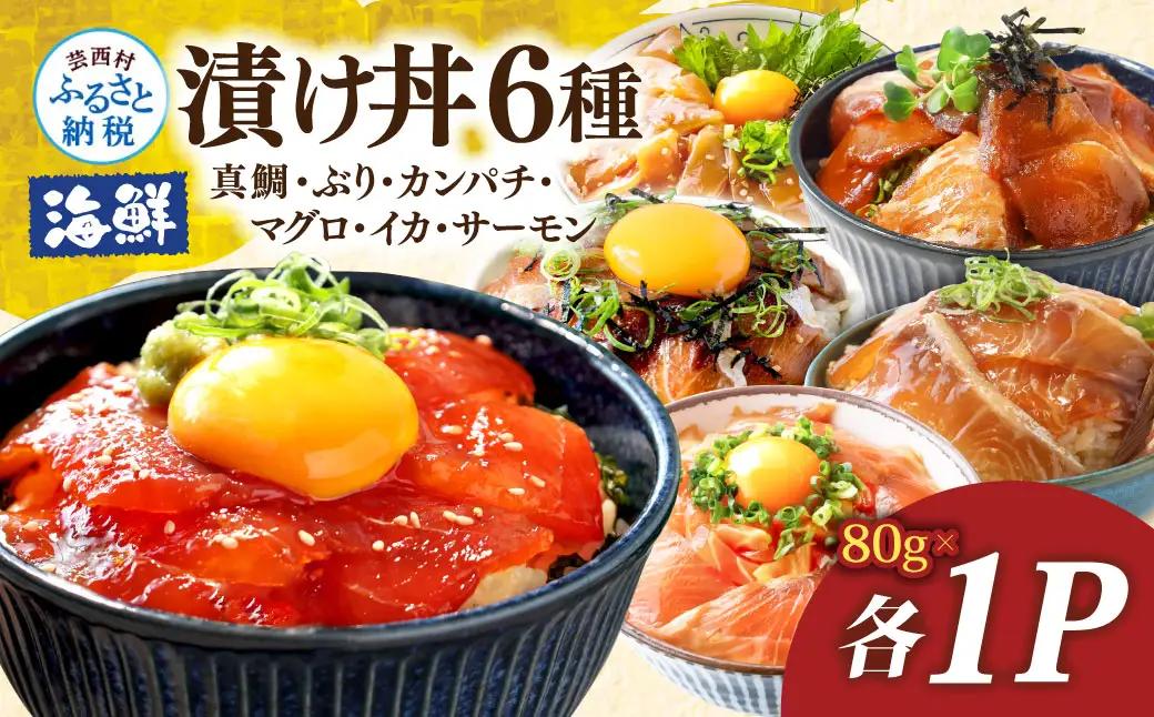 【ふるなびWEEK対象】漬け丼6種セット 真鯛・ブリ・カンパチ・マグロ・サーモン・イカ 1食80g×計6P FN-Limited-WE