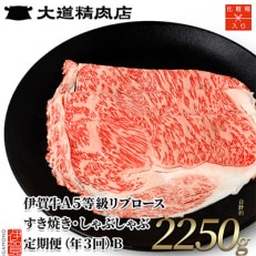 【2ヵ月毎定期便】伊賀牛 A5リブロース 3回定期便コースB 合計2250g 全3回