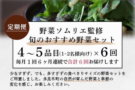 【定期便 6回】野菜ソムリエ 監修 旬の おすすめ 野菜 セット ４〜5品 (1〜2名様向け) 6回配送 数量限定 新鮮 野菜 セット 詰め合わせ 詰合せ 定期便 産地 直送 国産 季節の野菜 ひとり