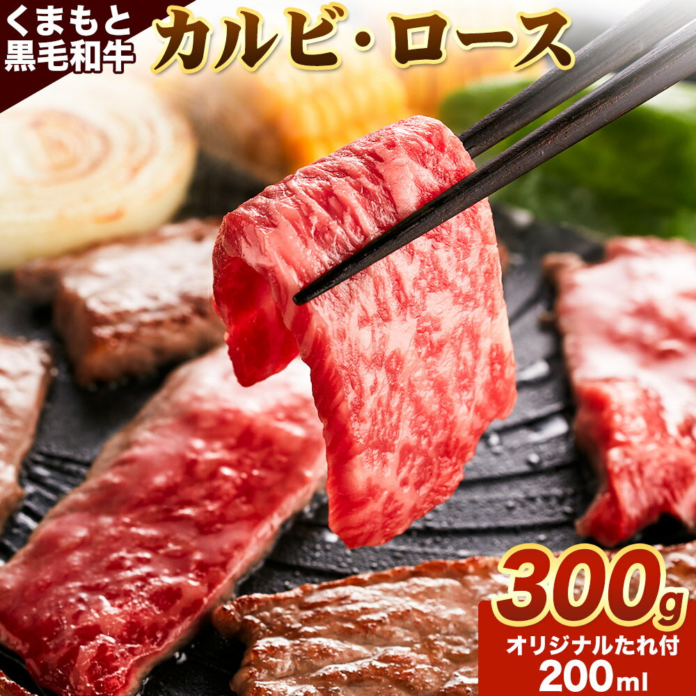 【ふるさと納税】牛肉 くまもと黒毛和牛 カルビ ロース 焼肉 食べ比べセット 300g 150g × 2《30日以内に出荷予定（土日祝除く）》 熊本県 阿蘇郡 産山村 くまもと黒毛和牛 黒毛和牛 冷凍 焼肉 カルビ ロース たれ付き 送料無料 富士商株式会社