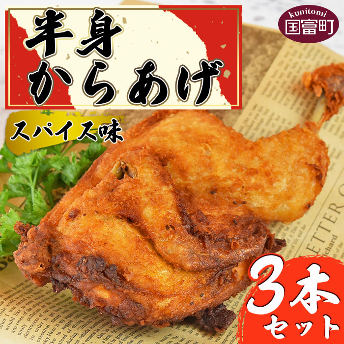 【ふるさと納税】全国からあげグランプリ4年連続金賞受賞＜半身からあげ（スパイス味）3本セット＞※入金確認後、準備でき次第翌々月までに順次発送 モモ ムネ 手羽 ササミ 鶏肉 骨付き から揚げ 唐揚げ 米粉 おかず 宮崎かしわや 平和食品工業 宮崎県 国富町0306_hi【冷凍】