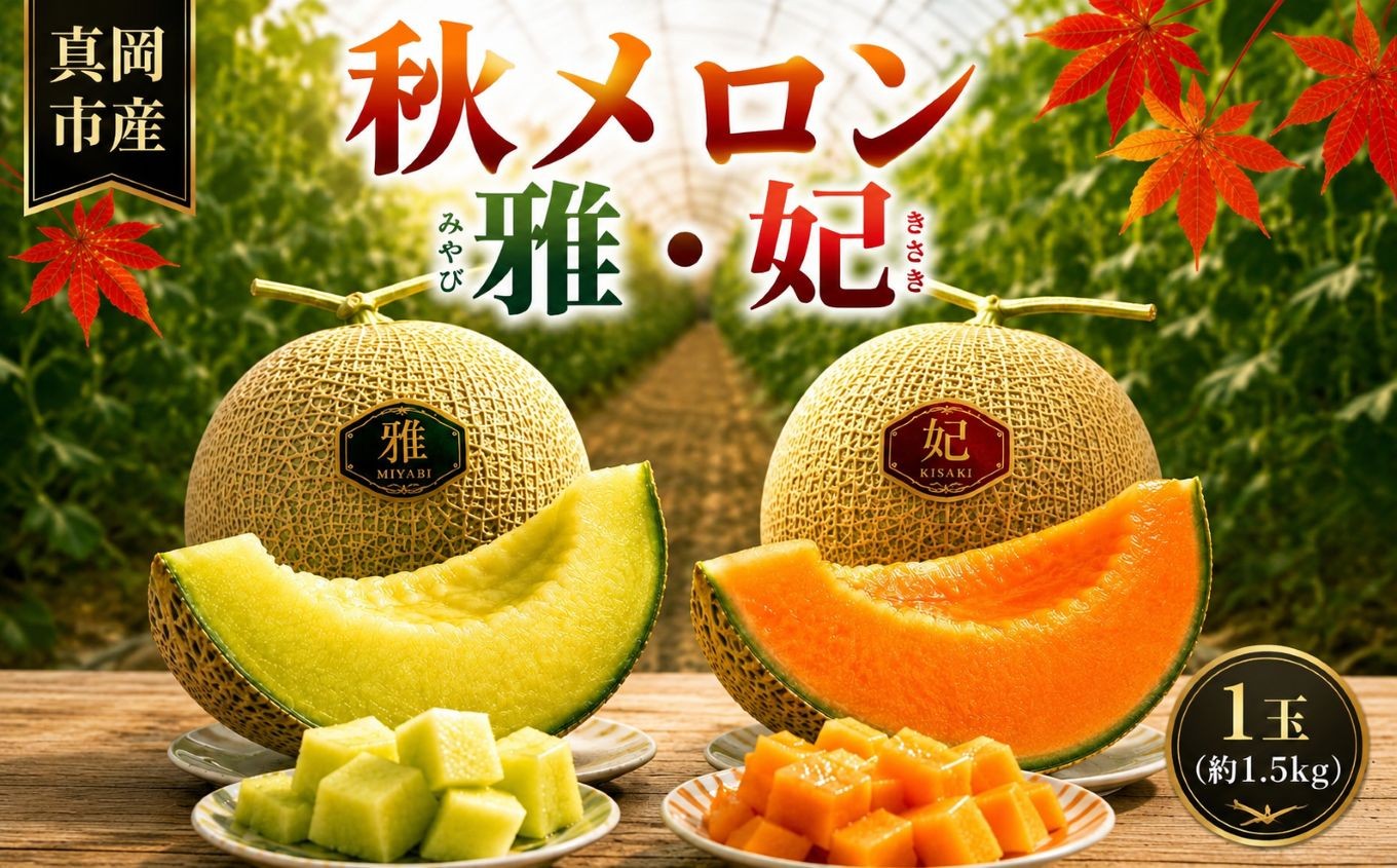 
                  真岡市産 完熟 秋メロン 雅 妃 1玉(約1.5kg)  |先行予約 完熟 果物 秋 メロン フルーツ ギフト  デザート 栃木県 真岡市 送料無料
                