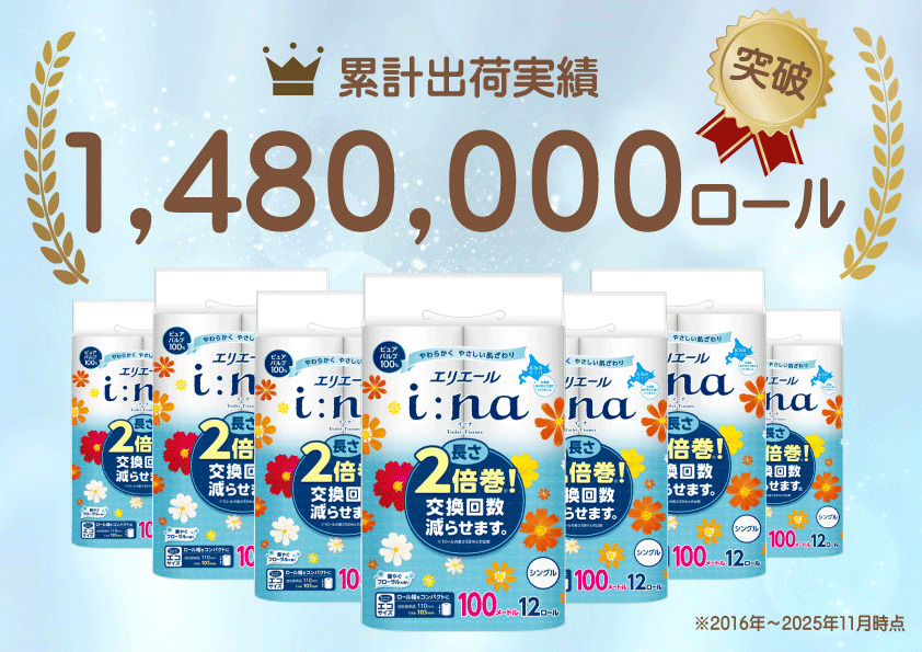 エリエール 【少量3パック】 [アソートR]エリエール i:na（イーナ）トイレットティシュー［シングル 100m］12R×3パック（計36ロール） 2倍巻 長持ち まとめ買い ペーパー 防災 常備品