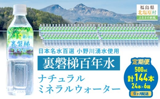 【6ヵ月定期便】裏磐梯百年水 ナチュラルミネラルウォーター（500ml×24本×6回）【 ふるさと納税 人気 おすすめ ランキング ミネラルウォーター 湧水 名水百選 小野川 裏磐梯 福島県 北塩原村 送料無料 】 KBJ038
