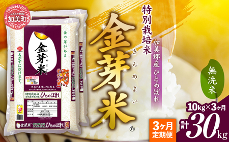 【 定期便 3回 】米 無洗米 金芽米 令和6年 宮城県 加美産 ひとめぼれ 特別栽培米 計 30kg ( 10kg × 3回 )   [ 宮城県 加美町 ] 金芽米 無洗米 金芽米 無洗米 / km00016-r6-10kg-t3